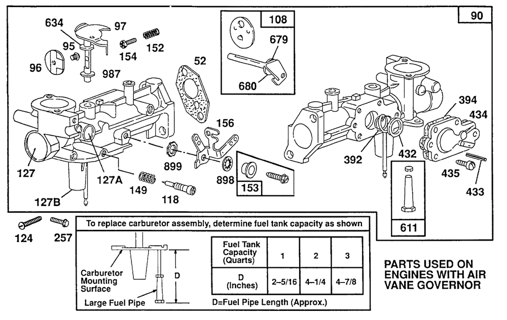 Airvanegovenor Carburetor Assembly Diagram and Parts List for  Briggs and Stratton Engine